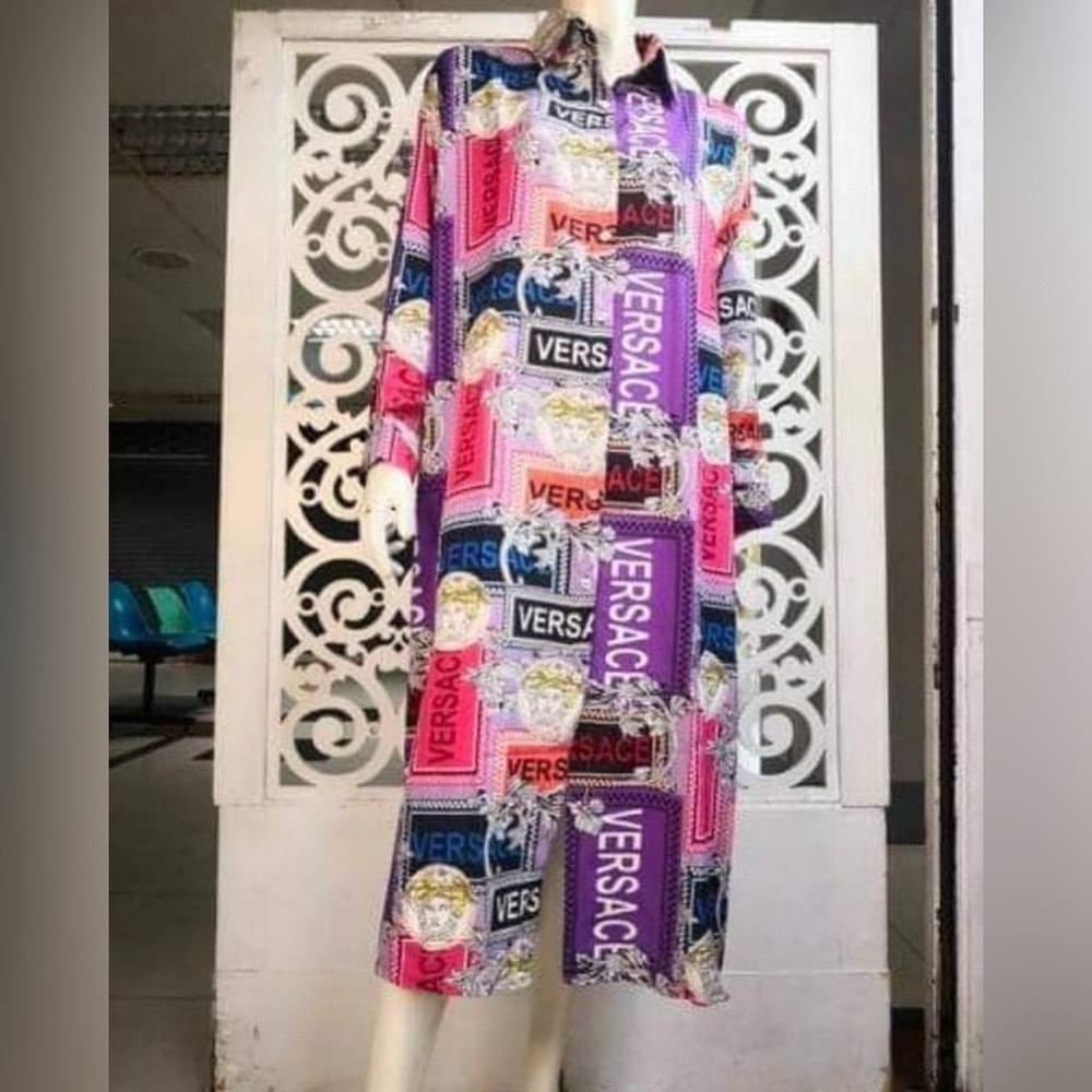 Fashion Button down Collar Shirt Dress Multicolor